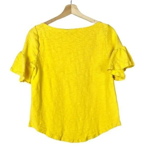 Anthropologie Postage Stamp Yellow Ruffle Flutter Short Sleeve Top S - Picture 3 of 5